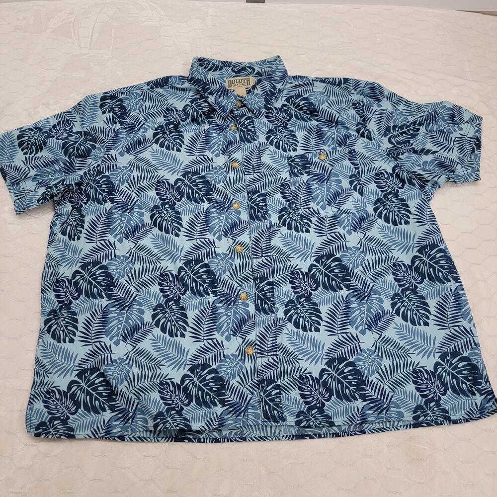 Duluth Trading Co Free Swingin' Shirt 3XL Blue Tropical Monstera Cotton Mens 3X